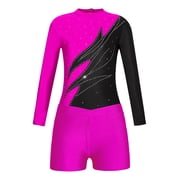TTAO Kids Girls Shiny Diamond Ballet Gymnastics Leotard Biketard Jumpsuit with Shorts Set Swimwear Hot Pink 10