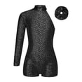 thumbnail image 1 of TTAO Kids Girls Shiny Sparkly One Shoulder Gymnastic Dance Leotards Biketard Short Jumpsuit with Scrunchie Dancewear Black 14, 1 of 3