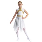 TTAO Kids Girls Sleeveless Metallic Patchwork Praise Lyrical Dance Dress Worship Liturgical Church Tunic Robe White 8