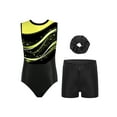 thumbnail image 1 of TTAO Kids Girls Sleeveless Rhythmic Gymnastics Leotard Sparkle Stylish Printed Dance Unitard with Shorts Hairband Set Fluorescent Yellow 6, 1 of 3