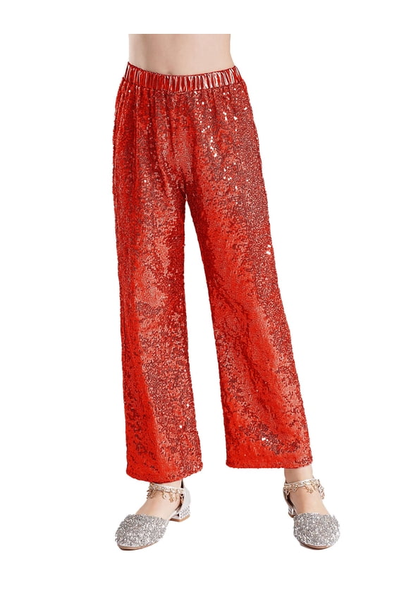 Kids Girls Sparkling Hip Hop Jazz Dance Pants Trousers for Club Party Performance Show Red 12