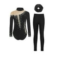 thumbnail image 1 of TTAO Kids Girls Sparkly Long Sleeve Gymnastics Leotard Ballet Dance Bodysuit and Athletic Leggings Hair Band Set Black 6, 1 of 5