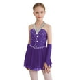 thumbnail image 1 of TTAO Kids Girls Sparkly Roller Figure Ice Skating Dress Mesh Splice Ballet Leotard Dress with Gloves Purple 16, 1 of 5