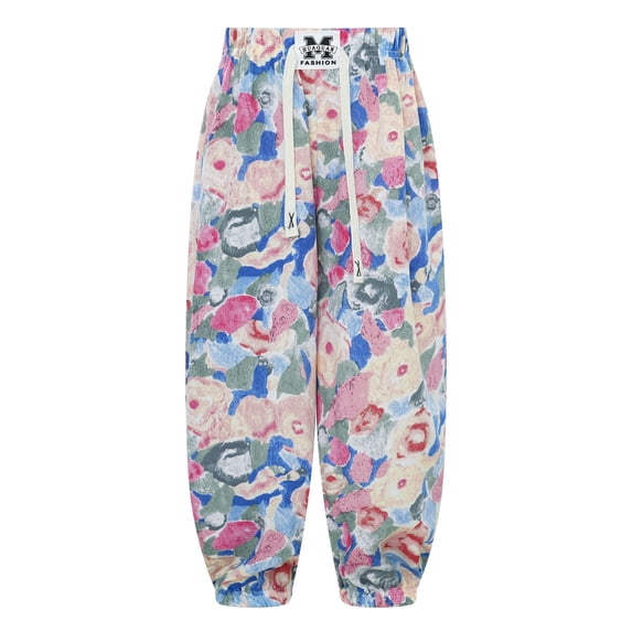 TTAO Kids Girls Summer Floral Printed Boho Harem Pants Boys High Waist Hippy Sports Athletic Pants Type A 13-14