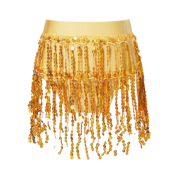 TTAO Kids Girls Tassel Hip Scarf Skirts Belly Ballet Latin Jazz Dance Skirts with Briefs Performance Outfits Yellow 6