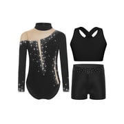 TTAO Kids Tumbling Dance Outfits Athletic Workout for Girls Ballet Unitard with Sports Bra and Shorts Gymnastics Set Black 10