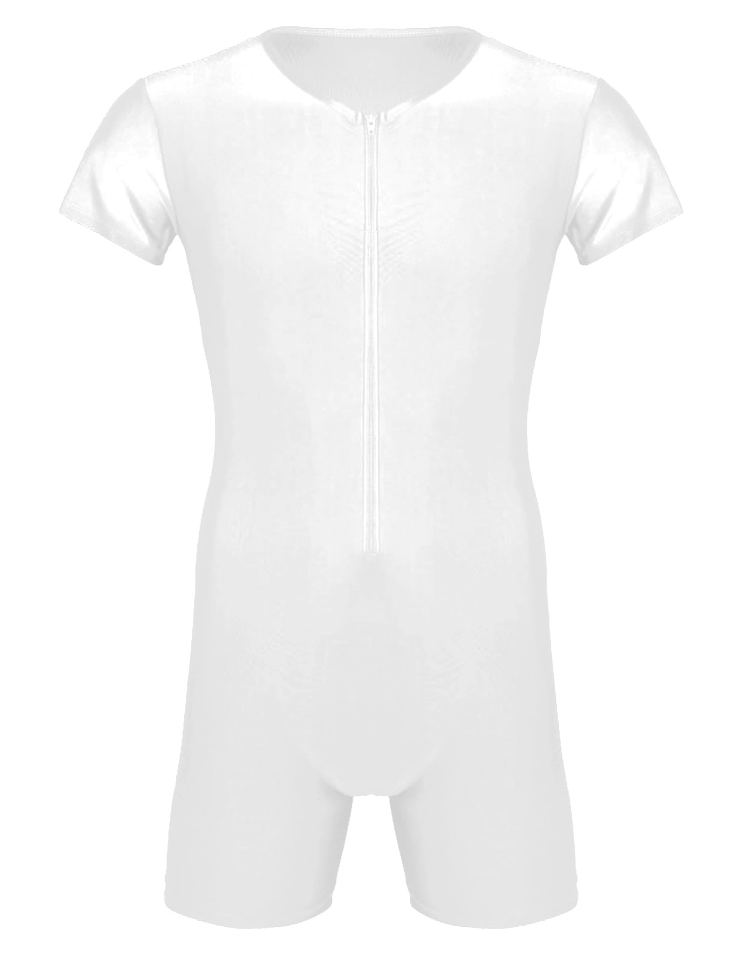 Mens Short Sleeve Leotard Glossy Solid Color High Cut Bodysuit Nightclub Bar Pole Dancing Costume Clubwear Swimwear Sportswear