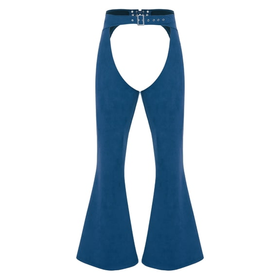 TTAO Men’s Retro Faux Suede Wide Leg Long Pants Adjustable Waist Hollow Design for Motorcycle Parties Blue L