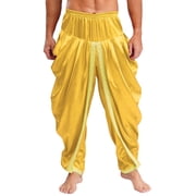 TTAO Mens Satin Harem Indian Pants Elastic Waist Dhoti Baggy Loose Trousers for Vacation Party Yellow M