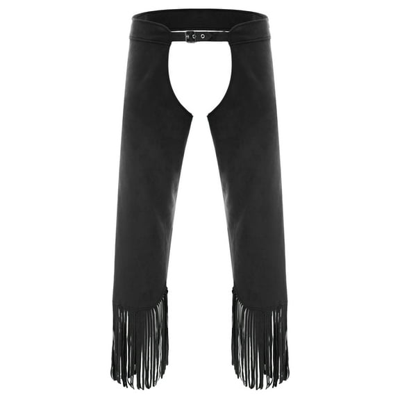 TTAO Men's Vintage Cowboy Chaps with Tassels Fringe Pants for Western Themed Party Carnival Clothes Black M
