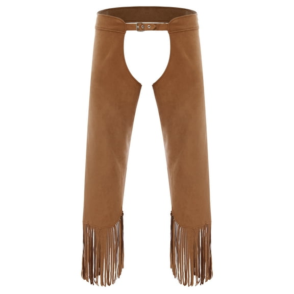 TTAO Men's Vintage Cowboy Chaps with Tassels Fringe Pants for Western Themed Party Carnival Clothes Brown M
