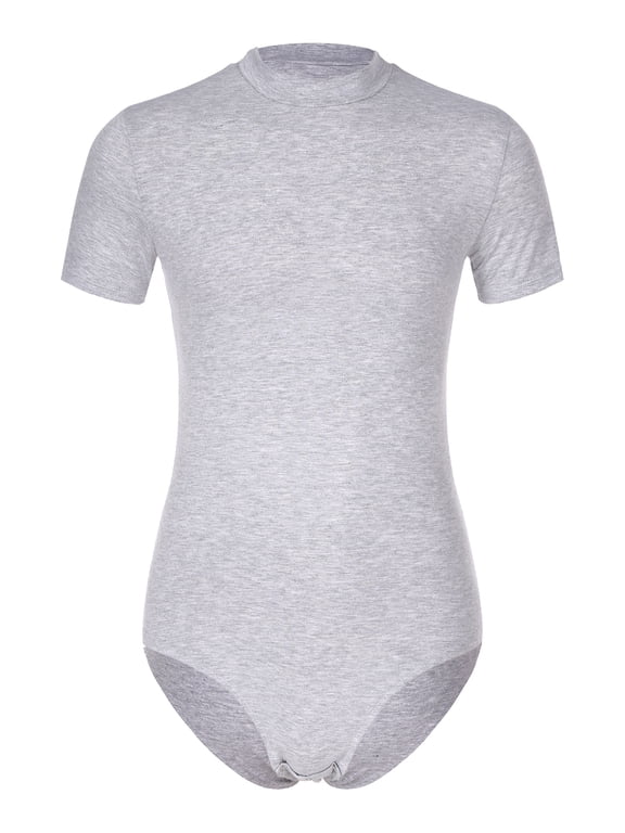 Mens Short Sleeve Bodysuit One Piece Press Button Crotch Jumpsuit Underwear Gymnastics Leotard White XL