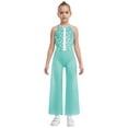 thumbnail image 1 of TTAO One Piece Rompers Overall for Girls Rhinestones Dance Bodysuit Disco Party Wide Leg Pants Playsuit Light Green 10, 1 of 5