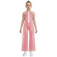 thumbnail image 1 of TTAO One Piece Rompers Overall for Girls Rhinestones Dance Bodysuit Disco Party Wide Leg Pants Playsuit Pink 12, 1 of 5
