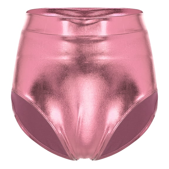 TTAO Shiny Metallic Booty Shorts Music Festival Rave Dance Pants Bottoms for Women Pink L