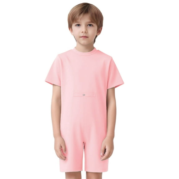TTAO Special Needs Adaptive Clothing for Children Anti-Strip Romper Zip Back Short Sleeve Jumpsuit Button Hole Bodysuit Pink 4