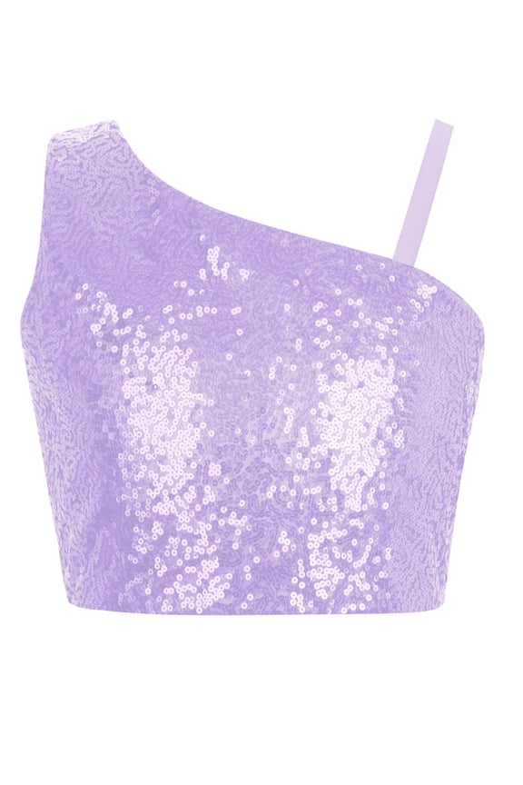 Teen Girls Sparkly Sequins Off The Shoulder Sleeveless Crop Tops for Birthday School Dance Show Purple 12