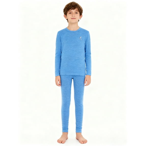 TTAO Thermals Long Johns for Boys Girls Fleece Lined Top and Bottom Long Sleeve Underwear Base Layer Set Blue 3-4