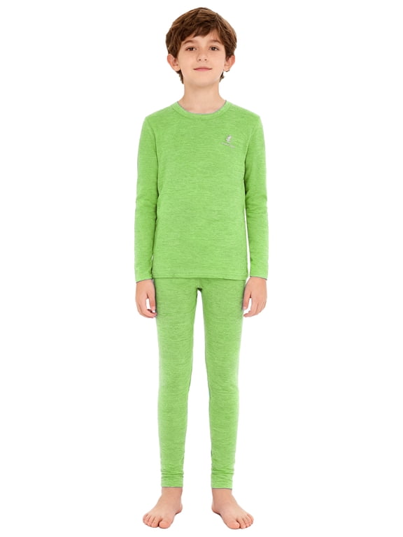 Thermals Long Johns for Boys Girls Fleece Lined Top and Bottom Long Sleeve Underwear Base Layer Set Green 13-14