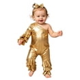 thumbnail image 1 of TTAO Toddler Girls Holographic Full Body Suit Disco Outfit Metallic Hippie Jumpsuit Sparkly Flare Pants Romper Gold 3-4, 1 of 7