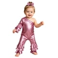 thumbnail image 1 of TTAO Toddler Girls Holographic Full Body Suit Disco Outfit Metallic Hippie Jumpsuit Sparkly Flare Pants Romper Pink 18-24 Months, 1 of 7
