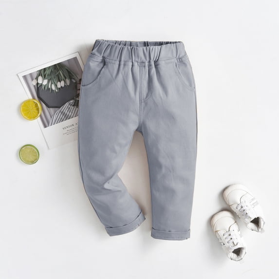 TTAO Toddler Little Boys Chino Cargo Jogger Pants Side Pockets Solid Color Trousers Casual Outfit Gray 120