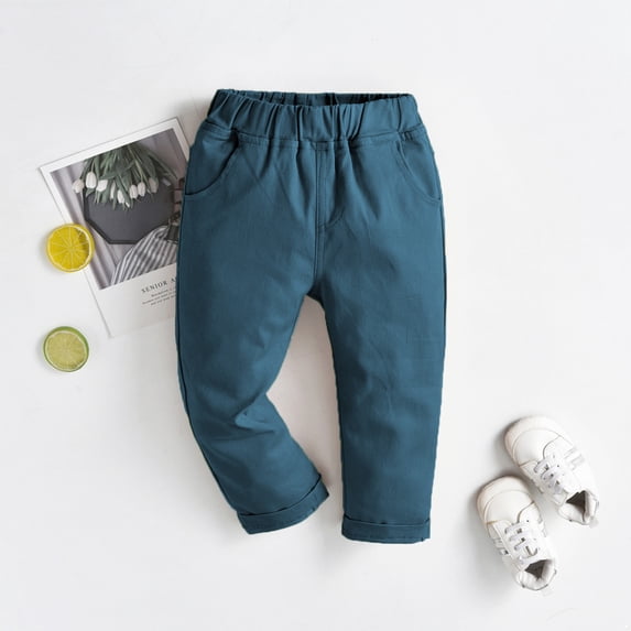 TTAO Toddler Little Boys Chino Cargo Jogger Pants Side Pockets Solid Color Trousers Casual Outfit Peacock Blue 120