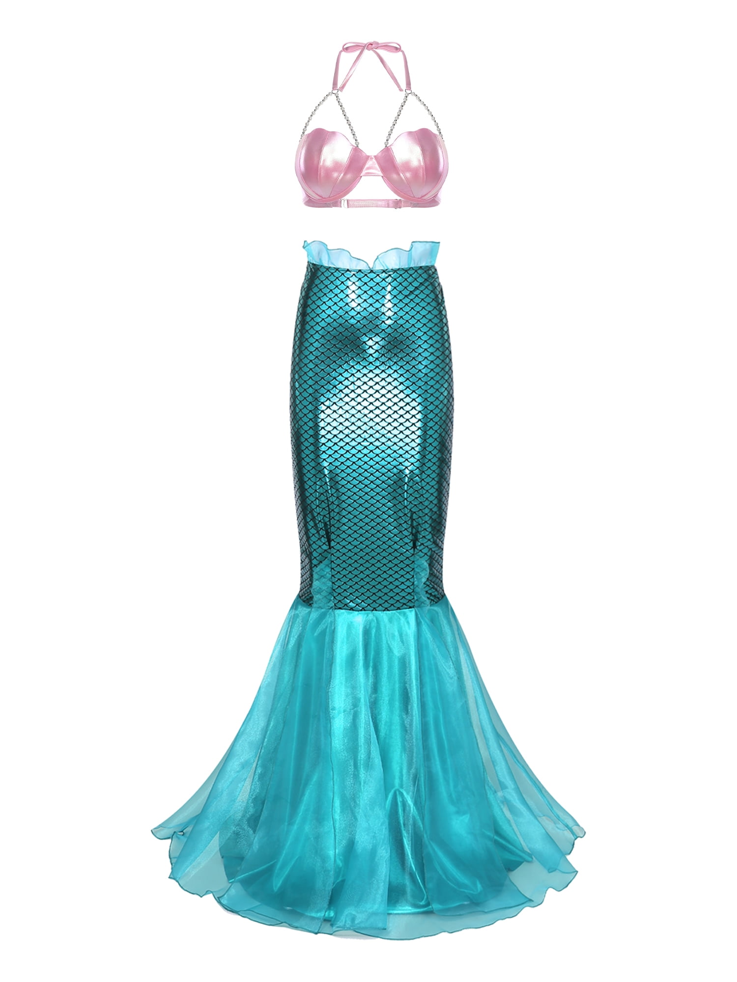 TTAO Women Mermaid Set Fancy Dress Halter Sea Shell Bra Top with Fishtail  Maxi Skirt Set Type G L - Walmart.com