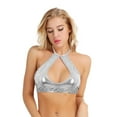 thumbnail image 1 of TTAO Women Shiny Metallic Bra Tops Halter Neck Lace-Up Brassiere Party Dancing Bralette Clubwear Silver One Size, 1 of 6
