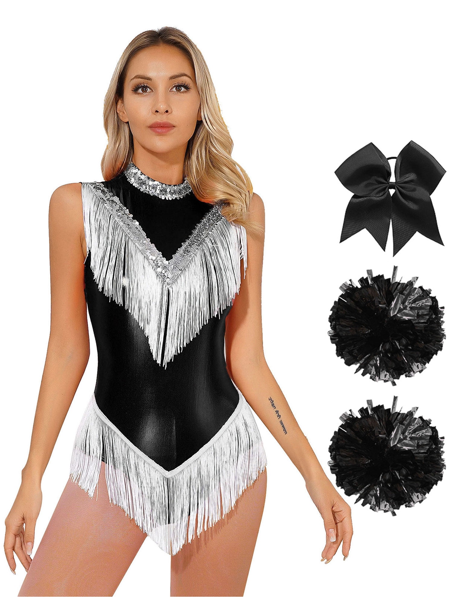TTAO Women Shiny Metallic Cheer Leader Uniform Stage Performance ...