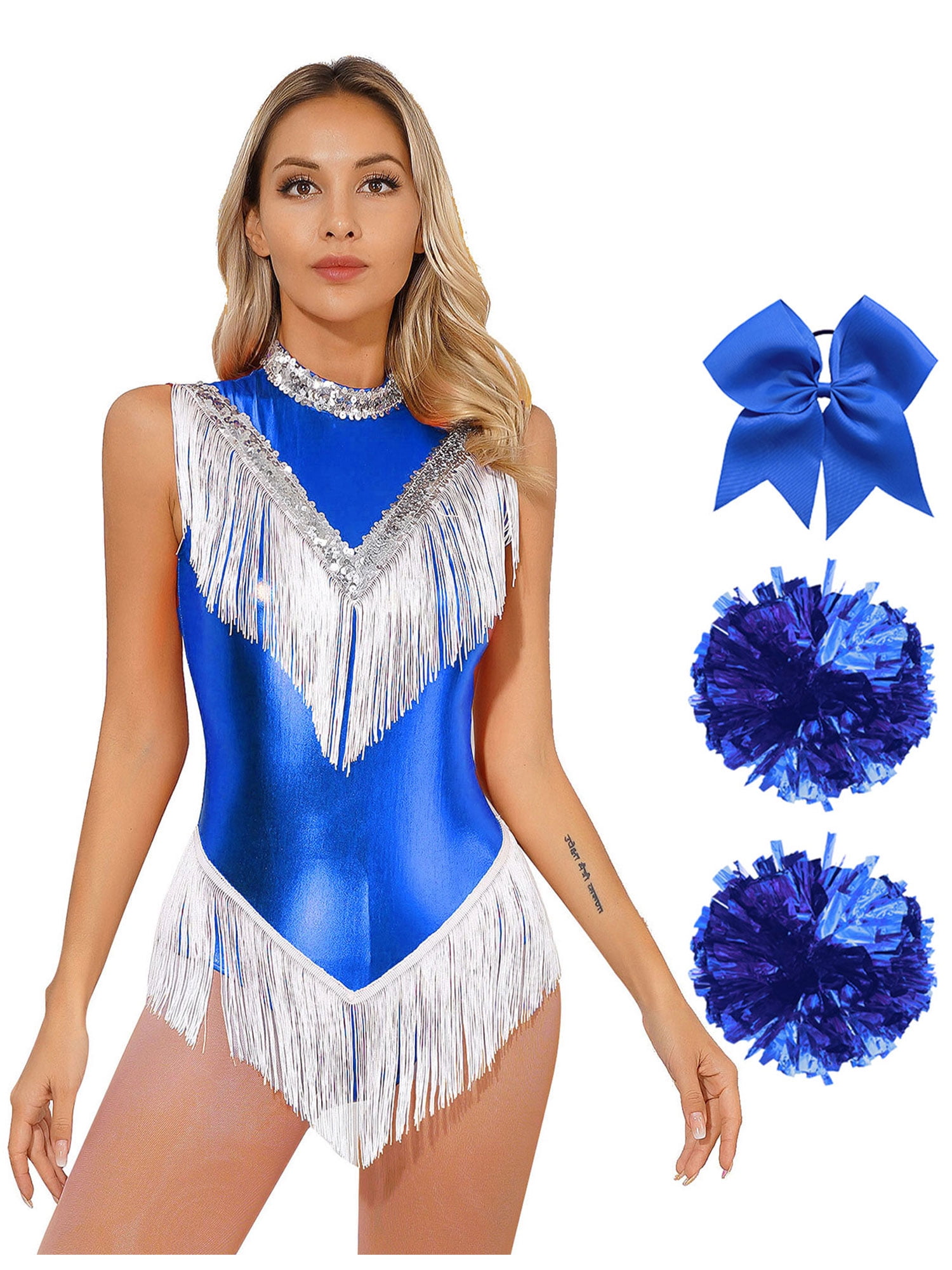 TTAO Women Shiny Metallic Cheer Leader Uniform Stage Performance ...