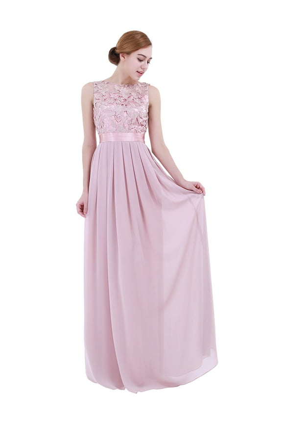 Women's Chiffon Floral Lace Wedding Bridesmaid Maxi Dress Evening Party Prom Gowns Dusty Rose 12