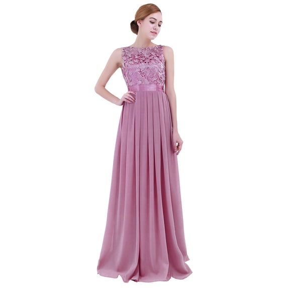 TTAO Women's Chiffon Floral Lace Wedding Bridesmaid Maxi Dress Evening Party Prom Gowns Plum 8