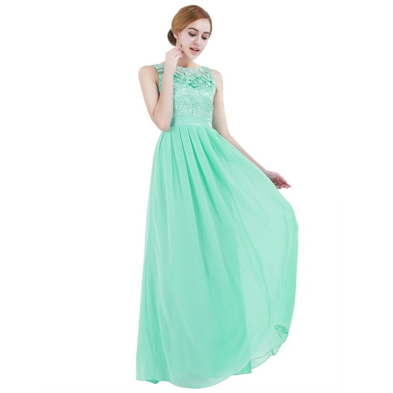TTAO Women's Chiffon Floral Lace Wedding Bridesmaid Maxi Dress Evening Party Prom Gowns Turquoise 16