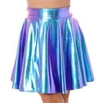 thumbnail image 1 of TTAO Women's Holographic High Waist Pleated Skirts Shiny Metallic Short Skater Flare Skirts Blue B M, 1 of 6