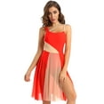 thumbnail image 1 of TTAO Lyrical Ballet Women Mesh Color Block Leotard Dresses Modern Contemporary Dance Costume Orange XL, 1 of 7