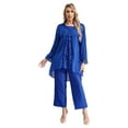 thumbnail image 1 of TTAO Womens Elegant Wedding Guest Pants Suit 3 Piece Set Formal Chiffon Lace Evening Party Outfits Blue-B XL, 1 of 7