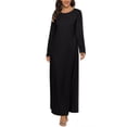 thumbnail image 1 of TTAO Womens Solid Muslim One-Piece Prayer Dress Arabian Round Neck Long Sleeve Islamic Abaya Robe Black S-M, 1 of 4