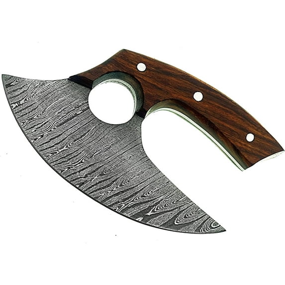 TTC-111 Handmade Damascus steel Ulu kitchen Knife -Wood Handle (Wood/Damascus)