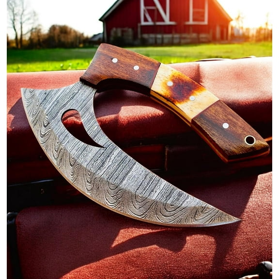 TTC-111 Handmade Stainless Steel Ulu kitchen Knife (Wood Handle)
