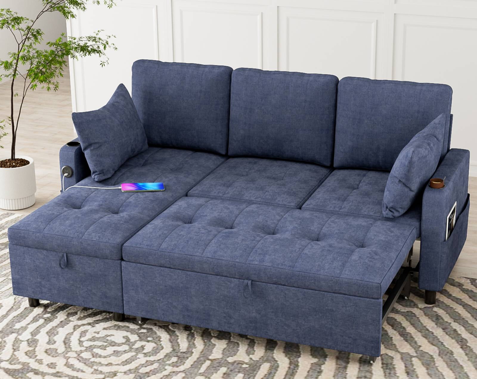TTGIEET 84 Inch Pull Out Sofa Bed with 2 USB Port & Cup Holders, L ...