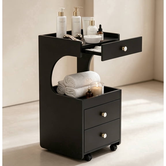 TTGIEET Salon Stylist Rolling Cart with 3 Drawers and Pull-Out Desktop, Makeup Tool Organizer for Beauty Spa Barbershop, Black