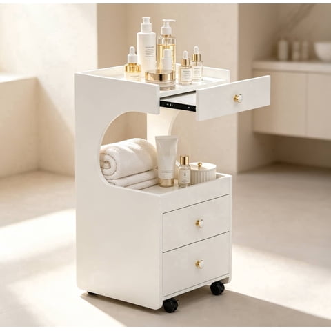 TTGIEET Salon Stylist Rolling Cart with 3 Drawers and Pull-Out Desktop, Makeup Tool Organizer for Beauty Spa Barbershop, White