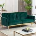 thumbnail image 1 of TTGIEET Velvet Convertible Futon Sofa Bed with Golden Metal Legs, 70" Tufted Loveseat Couch Sleeper Futon Sofa with Adjustable Armrests for Home Living Room Bedroom (Green), 1 of 8