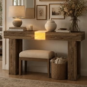 TTGIEET Wooden Console Table with Light, 60-Inch Farmhouse Entryway Table for Entrance, Sofa Table Behind Couch for Living Room , Rustic Brown