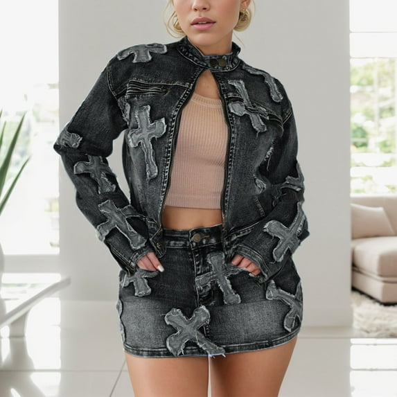 Blue Jean Jackets For Women Clearance Button Basic Casual Denim Jacket Elegant Stylish Jean Jacket Classic Stretch Oversized Jean Jacket Black Xxl