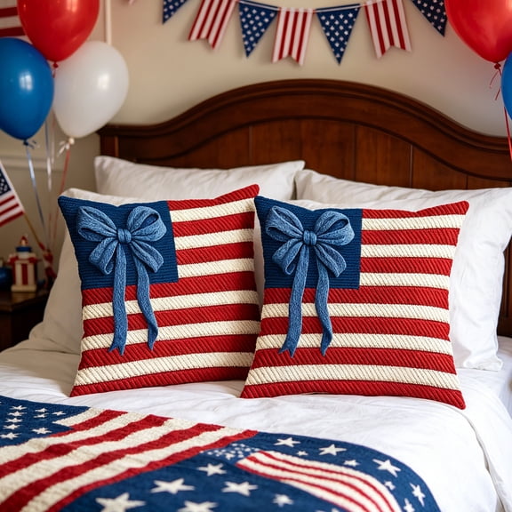 TTJ 2-Pack Patriotic Pillow Covers 4th Of July Independence Day Throw Pillow Case Red White Blue Star Stripe Cushion Covers For Living Room Sofa Porch Festive Home Decor