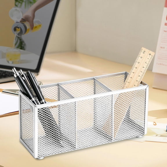 TTJ 3-Compartment Metal Mesh Desk Organizer Rectangular Pen Storage Caddy Office Classroom Multi-Purpose Supply Holder Durable Wire Mesh Desk Organizer For Stationery