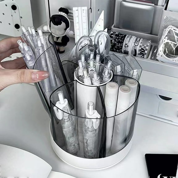 TTJ 360 Degree Rotating Desk Organizer Pen Pencil Holder 6 Slot Swivel Desktop Stationery Storage Rotating Pen Cup Organizer for Office Study Desk Supplies