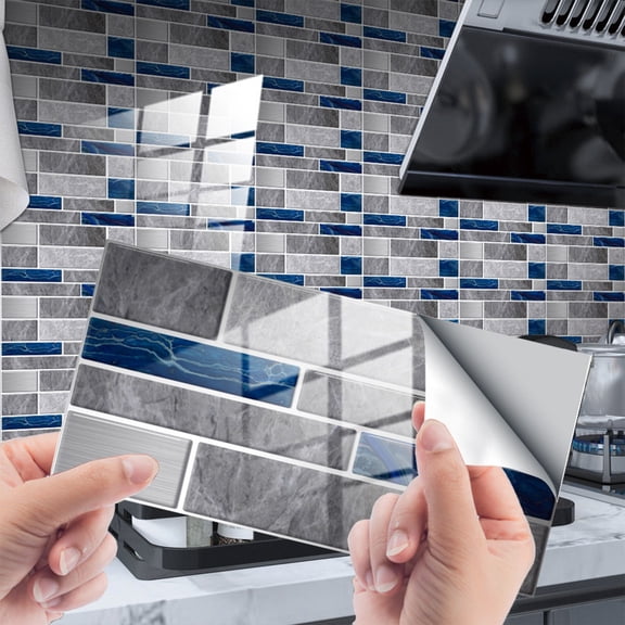 TTJ 3D Tile Stickers Crystal Film Imitation Brick Waterproof Self Adhesive Wall Decal Removable Ceramic Tile Paper Flower Brick Kitchen Backsplash Decor